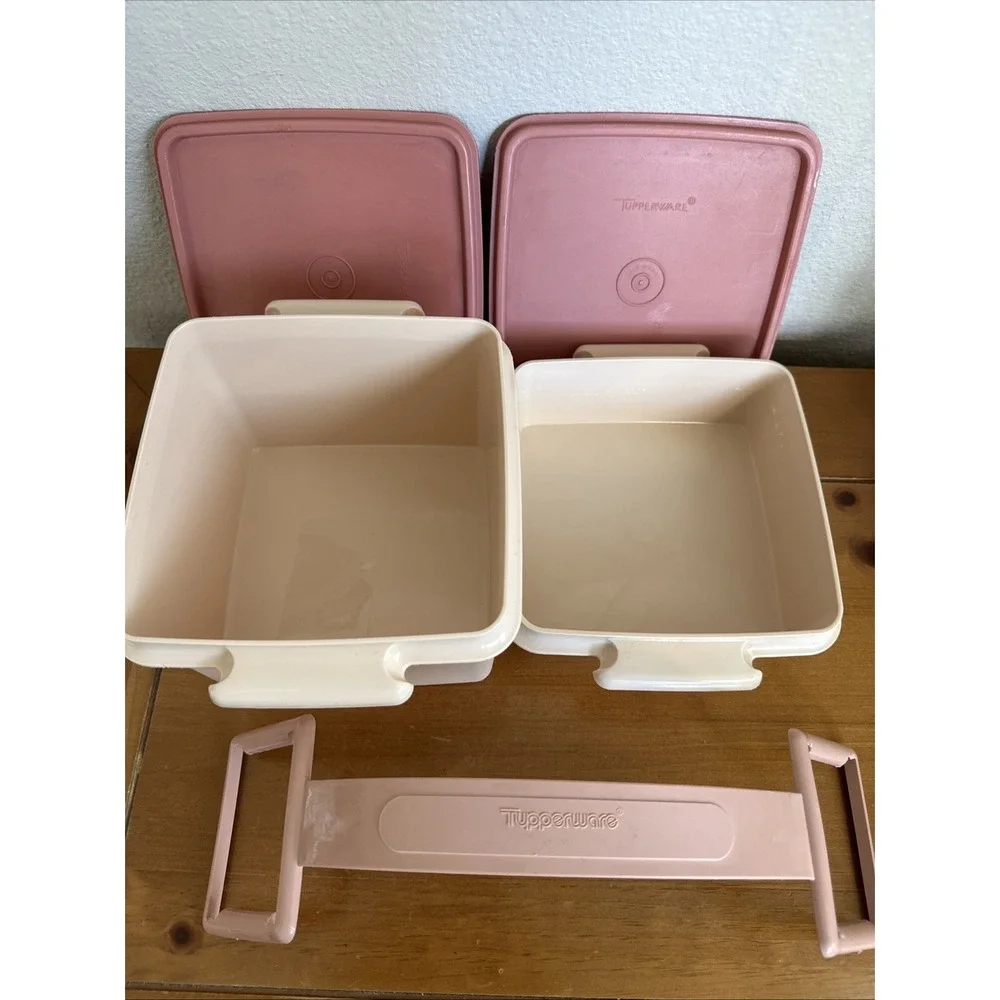 Tupperware Set - Lunch Goody Box Squares, Bowls Midget Southwestern Pink Vintage